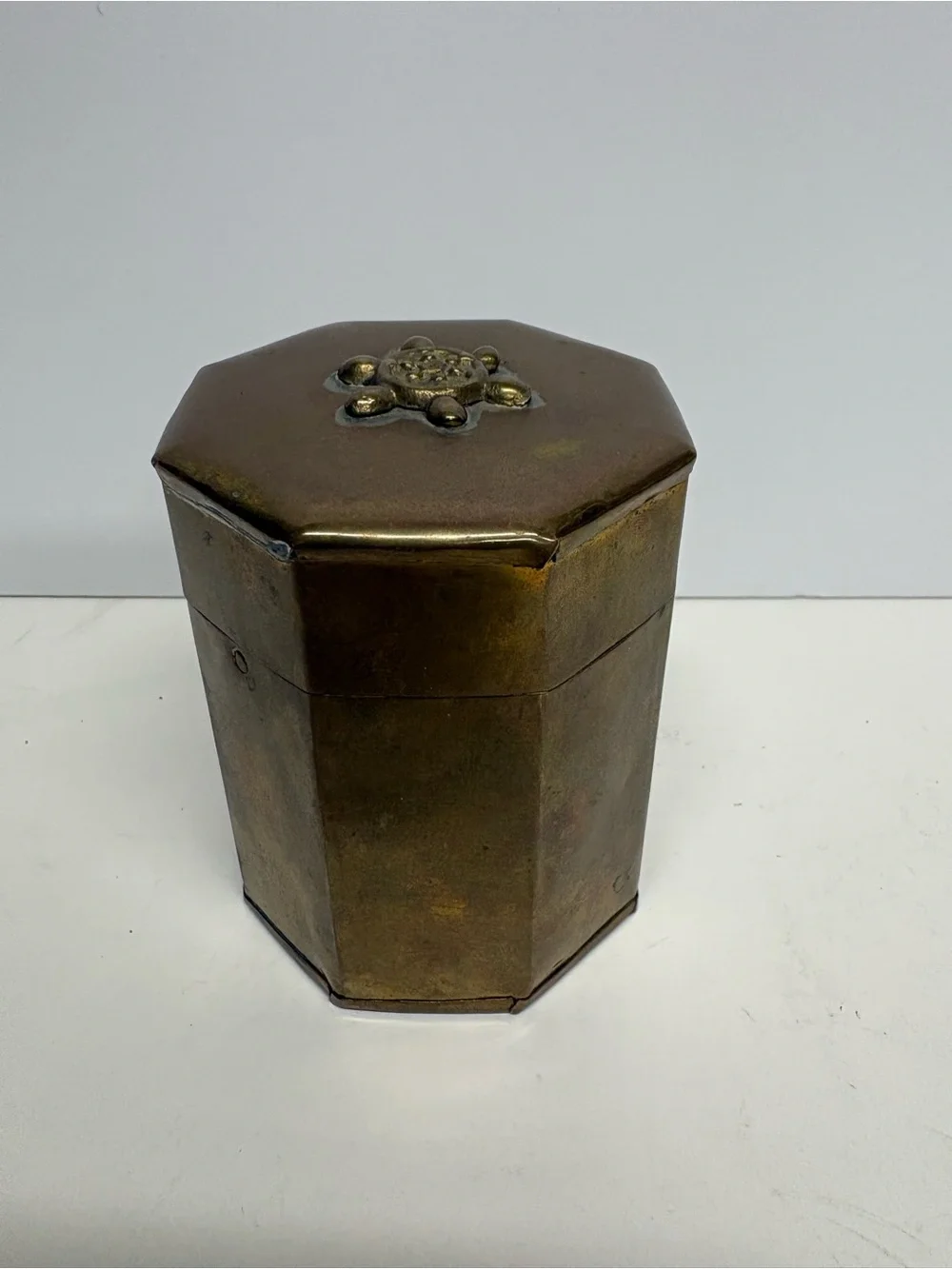 Octagonal Brass Trinket Box with Floral Medallion